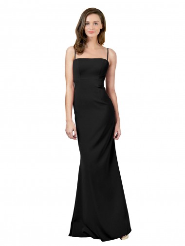 Best Stretch Crepe Spaghetti Straps Sleeveless Low Back Black Long Formal Evening Dress Canada