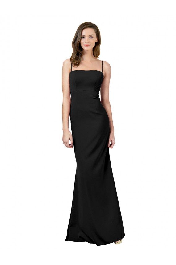 Best Stretch Crepe Spaghetti Straps Sleeveless Low Back Black Long Formal Evening Dress Canada