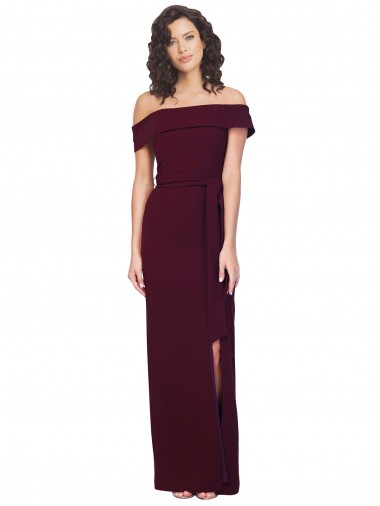 Best Stretch Crepe Off the Shoulder Sleeveless Low Back Burgundy Gold Long Formal Evening Dress Canada