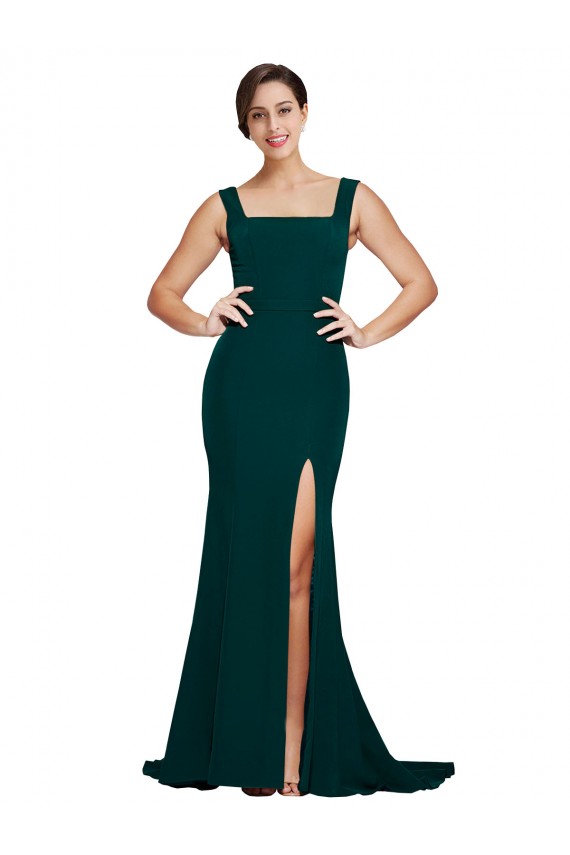 Best Stretch Crepe Square Neck Sleeveless Sweep Train Semi Formal Evening Dress Canada