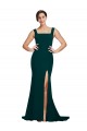 Best Stretch Crepe Square Neck Sleeveless Sweep Train Semi Formal Evening Dress Canada