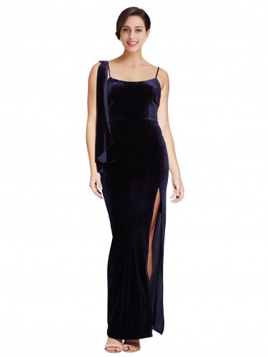 Best Stretch Velvet Spaghetti Straps Sleeveless Low Back Long Formal Evening Dress Canada