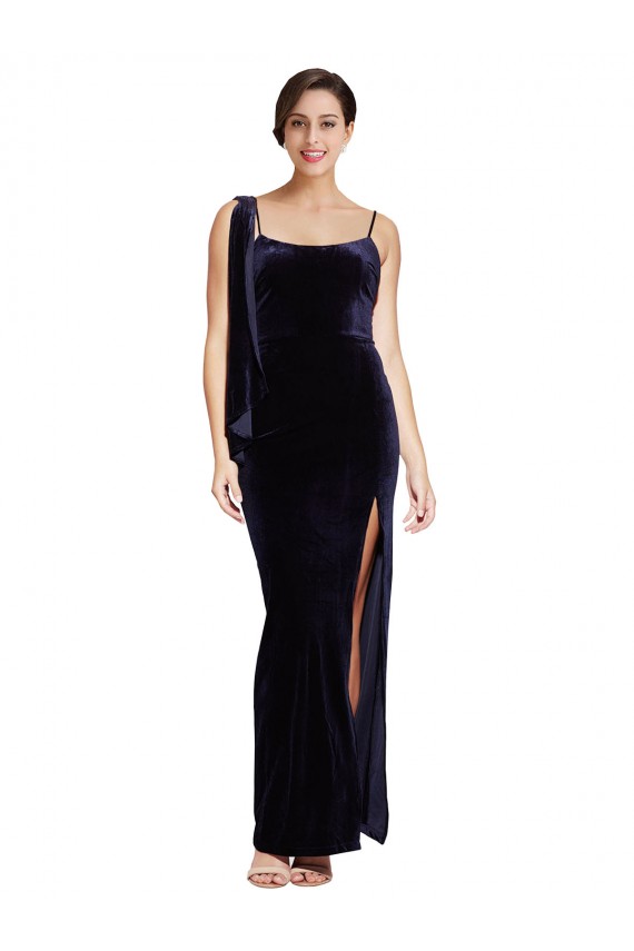 Best Stretch Velvet Spaghetti Straps Sleeveless Low Back Long Formal Evening Dress Canada