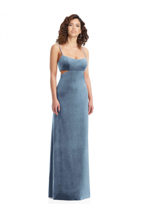 Best Stretch Velvet Square Neck Sleeveless Low Back Long Formal Evening Dress Canada