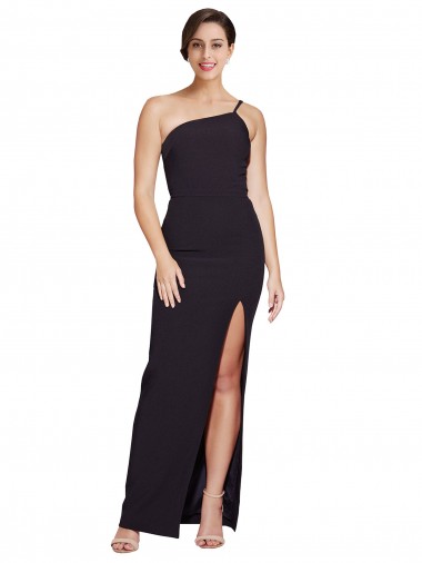 Best Stretch Crepe One Shoulder Sleeveless Black Long Formal Evening Dress Canada