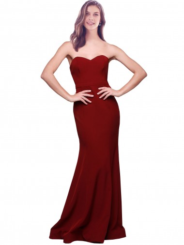 Best Stretch Crepe Sweetheart Sleeveless Low Back Burgundy Long Formal Evening Dress Canada