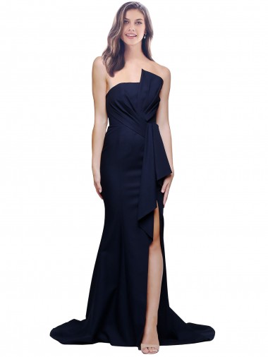 Best Stretch Crepe Strapless Sleeveless Low Back Sweep Train Semi Formal Evening Dress Canada