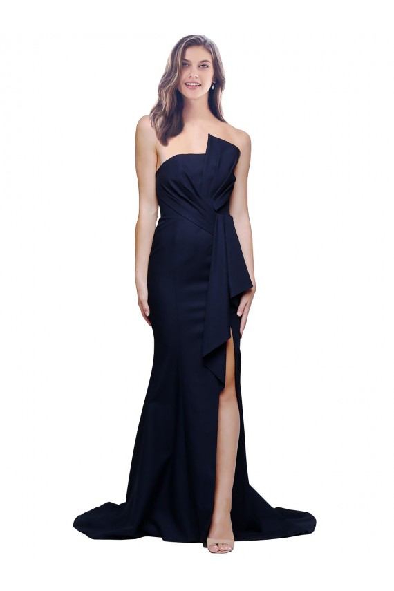 Best Stretch Crepe Strapless Sleeveless Low Back Sweep Train Semi Formal Evening Dress Canada