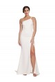 Best Stretch Crepe One Shoulder Sleeveless Ivory Sweep Train Semi Formal Evening Dress Canada