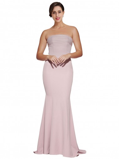 Best Stretch Crepe Strapless Sleeveless Low Back Sweep Train Formal Evening Dress Canada