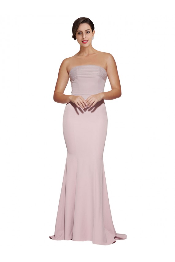 Best Stretch Crepe Strapless Sleeveless Low Back Sweep Train Formal Evening Dress Canada