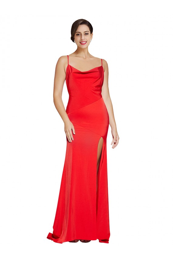 Best Stretch Satin Cowl Neck Sleeveless Low Back Red Long Formal Evening Dress Canada