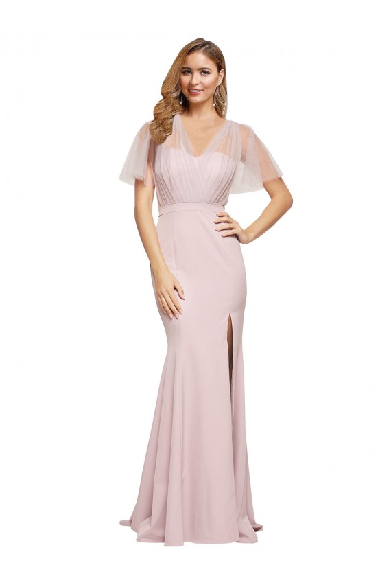 Best Stretch Crepe & Tulle One Shoulder Short Sleeves V-Back Long Formal Evening Dress Canada