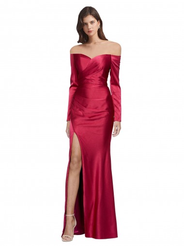 Best Stretch Satin Sweetheart Long Sleeves Long Formal Evening Dress Canada