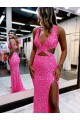 Best Velvet Sequin V-Neck Sleeveless Long Sweep Train Evening Dress Canada