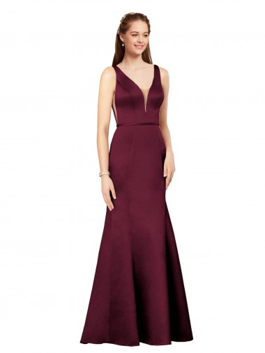 Best Satin V-Neck Sleeveless V-Back Long Formal Evening Dress Canada