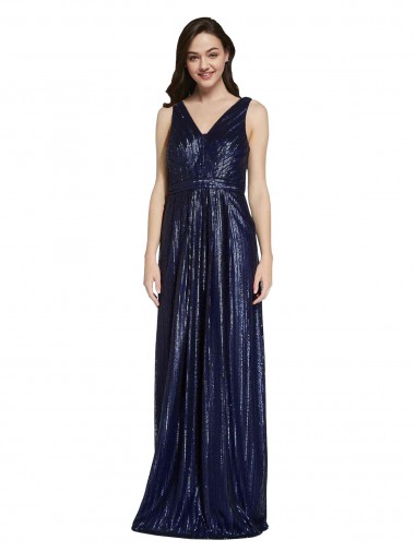 Best Sequin V-Neck Sleeveless V-Back Long Formal Evening Dress Canada