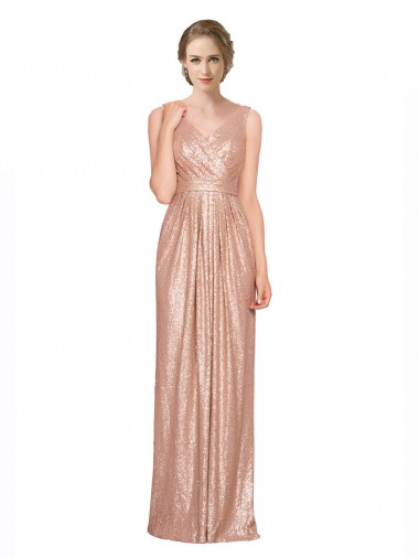 Best Sequin V-Neck Sleeveless Long Evening Dress Canada