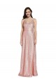 Best Sequin V-Neck Sleeveless Low Back Rose Gold Long Formal Evening Dress Canada