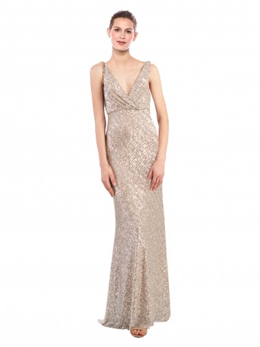 Best Sequin & Sparkling Sequin V-Neck Sleeveless V-Back Silver Long Formal Evening Dress Canada