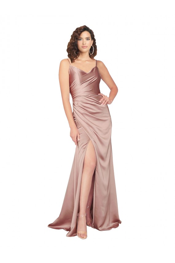 Best Silky Satin V-Neck Sleeveless V-Back Long Black Tie Evening Dress Canada