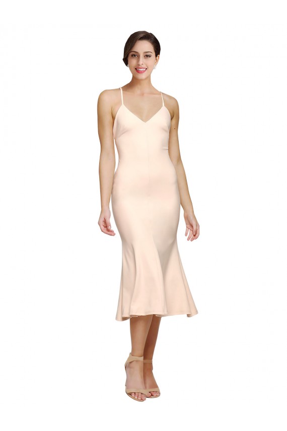 Best Stretch Crepe V-Neck Sleeveless Open Back Midi Length Evening Dress Canada