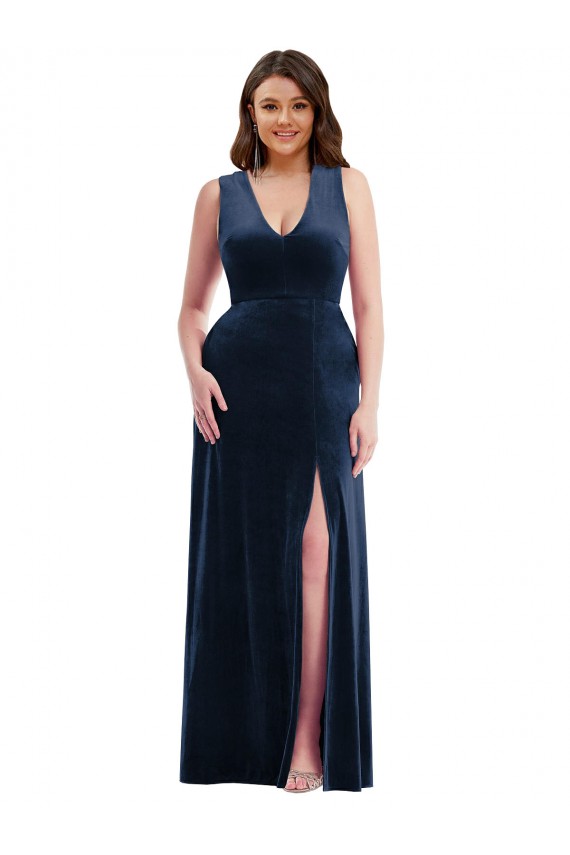 Best Stretch Velvet V-Neck Sleeveless Long Formal Plus Size Evening Dress Canada