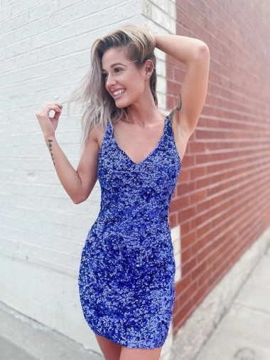 Best Velvet Sequin V-Neck Sleeveless Short Evening Gowns Canada