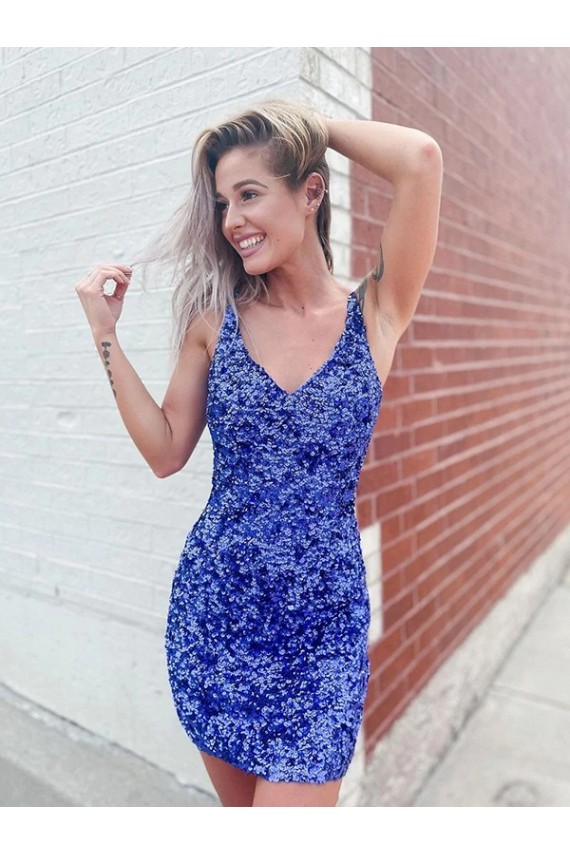 Best Velvet Sequin V-Neck Sleeveless Short Evening Gowns Canada