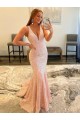 Best Velvet Sequin V-Neck Sleeveless Sweep Train Evening Dress Canada