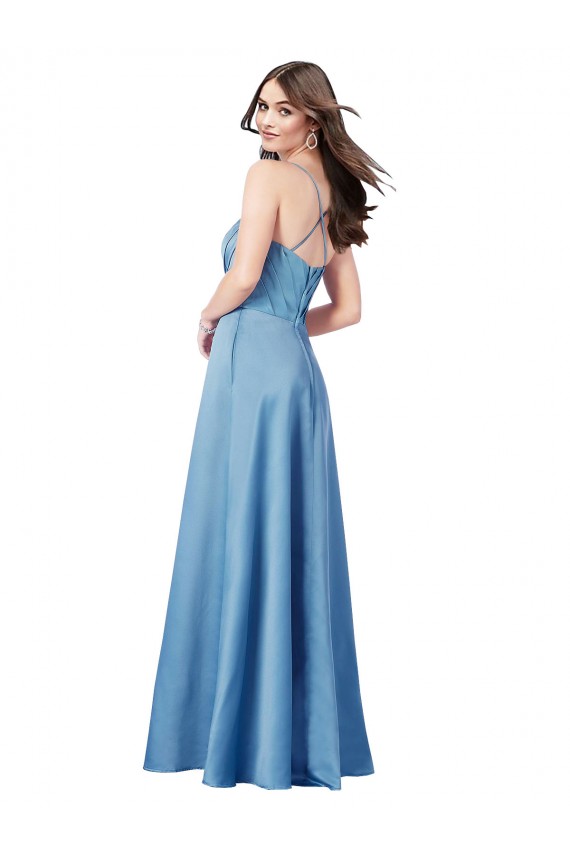 Best Satin Spaghetti Straps Sleeveless Open Back Long Formal Evening Dress Canada