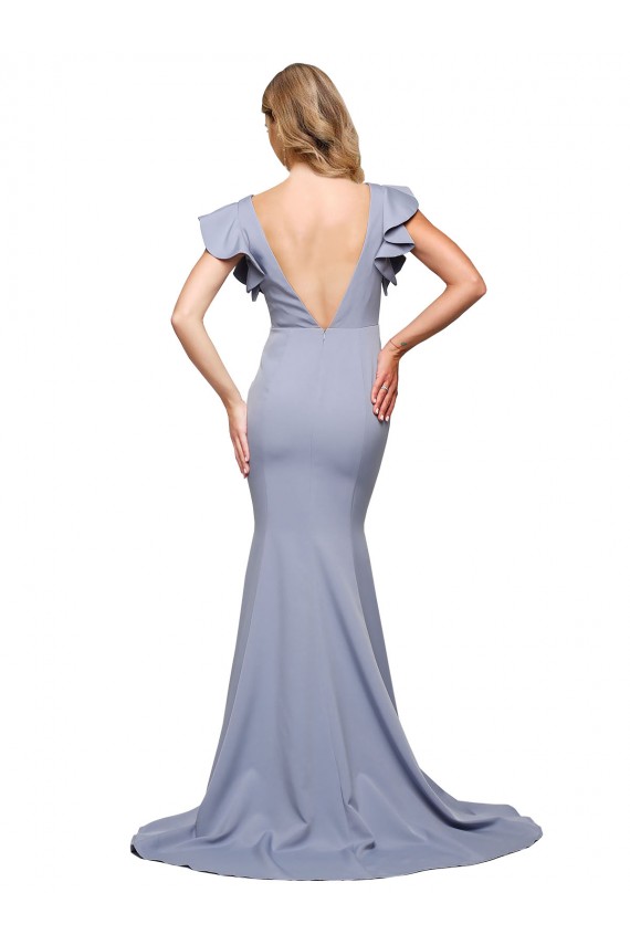 Best Stretch Crepe Round Neck Sleeveless V-Back Sweep Train Formal Evening Dress Canada
