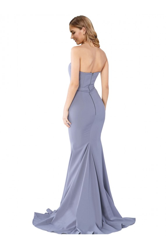 Best Stretch Crepe Sweetheart Sleeveless Low Back Smoke Blue Long Formal Evening Dress Canada
