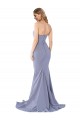 Best Stretch Crepe Sweetheart Sleeveless Low Back Smoke Blue Long Formal Evening Dress Canada