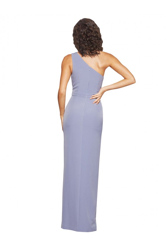 Best Stretch Crepe One Shoulder Sleeveless Smoke Blue Long Formal Evening Dress Canada