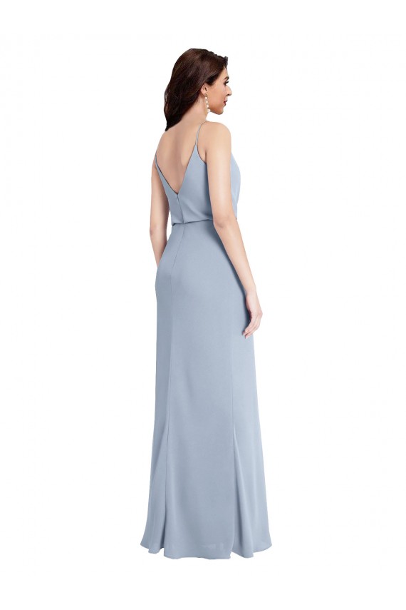 Best Stretch Crepe Spaghetti Straps Sleeveless V-Back Smoke Blue Long Formal Evening Dress Canada