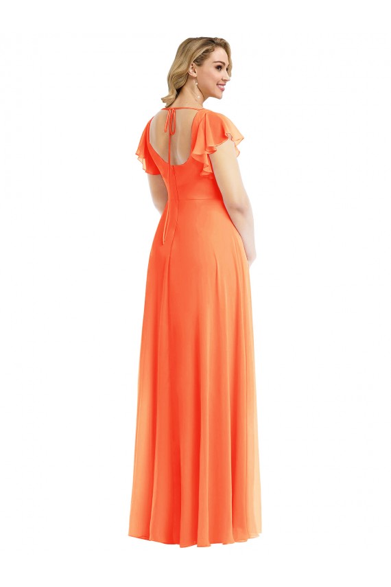 Best Soft Chiffon Square Neck Flutter Sleeves Open Back Long Semi Formal Evening Dress Canada