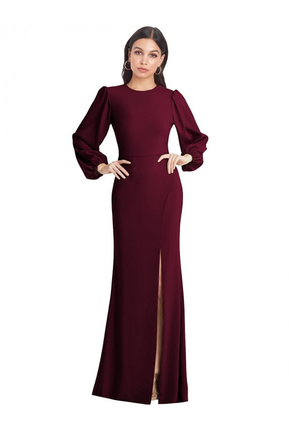 Best Stretch Crepe Bateau Neck Puff Sleeves Open Back Long Formal Dress Canada