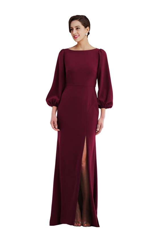 Best Stretch Crepe Bateau Neck Long Sleeves Open Back Long Formal Evening Dress Canada