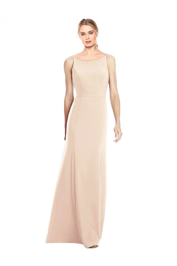 Best Stretch Crepe Bateau Neck Sleeveless Open Back Long Semi Formal Evening Gown Canada
