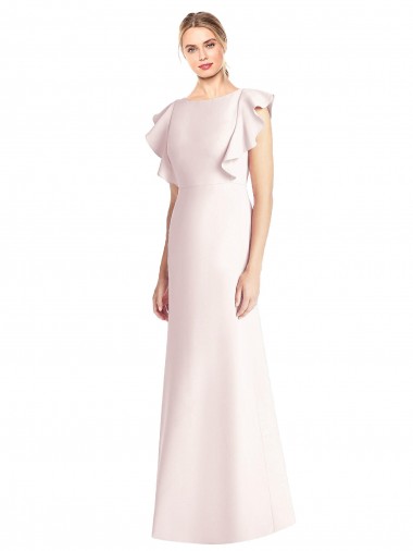 Best Stretch Crepe Bateau Neck Cap Sleeves Open Back Long Formal Dress Canada