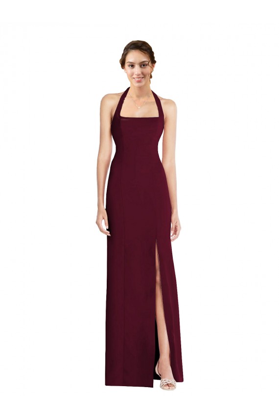 Best Stretch Crepe Halter Neck Sleeveless Open Back Long Semi Formal Evening Dress Canada