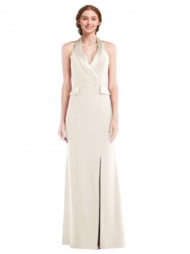 Best Stretch Crepe Halter Neck Sleeveless Low Back Long Semi Formal Evening Dress Canada