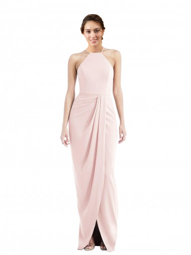 Best Stretch Crepe Halter Neck Sleeveless Long Semi Formal Evening Dress Canada