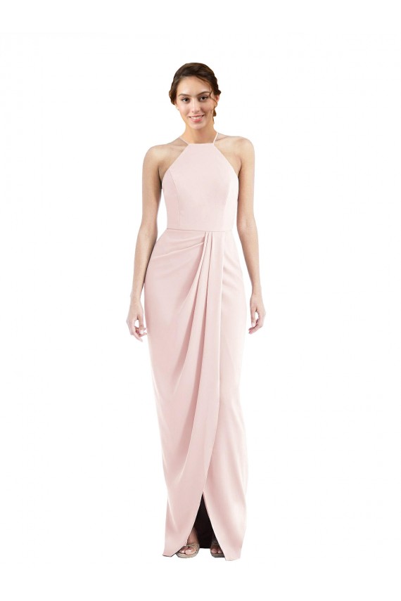 Best Stretch Crepe Halter Neck Sleeveless Long Semi Formal Evening Dress Canada