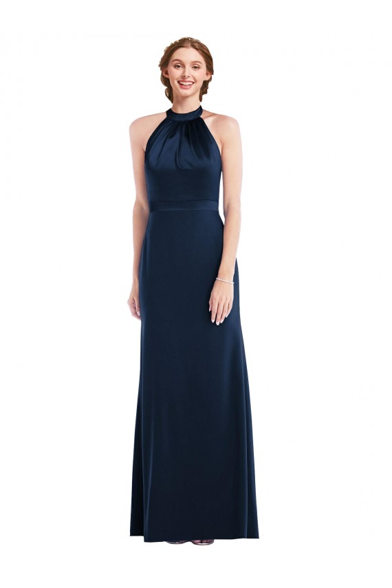 Best Stretch Crepe High Neck Sleeveless Open Back Long Semi Formal Evening Dress Canada