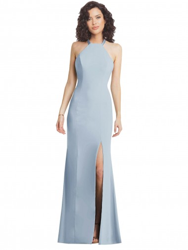 Best Stretch Crepe Halter Sleeveless Open Back Long Evening Gowns Canada