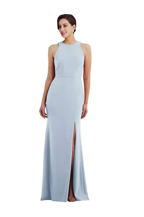 Best Stretch Crepe Halter Neck Sleeveless Open Back Trumpet Long Formal Evening Dress Canada