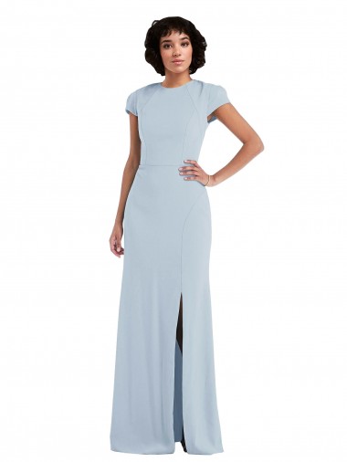 Best Stretch Crepe Jewel Neck Cap Sleeves Keyhole Back Long Semi Formal Evening Dress Canada