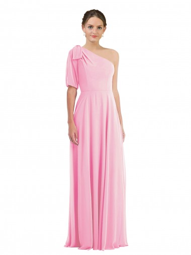 Best Soft Chiffon One Shoulder Sleeveless Barely Pink Long Semi Formal Evening Dress Canada